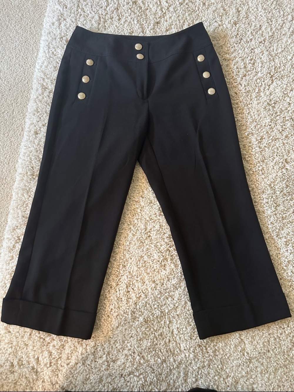 Black-Mid Rise Sailor Inspired cropped pants  with Gold Toggle Buttons